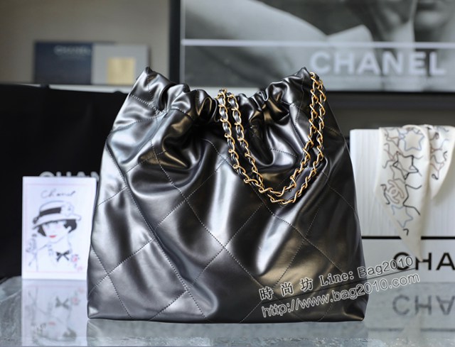Chanel專櫃新款火爆中號24bag包購物袋 香奈兒收納袋槍銀色原廠小羊皮鏈條肩背手袋手提袋 djc5257